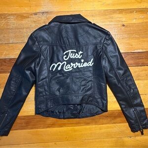 NWOT David’s Bridal “Just Married” Faux Leather Embroidered Jacket Sz S Women’s